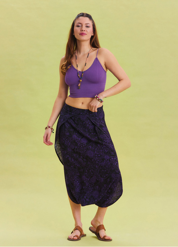 Purple Bohemian Shalwar with Elastic Waist and Low Crotch 4543
